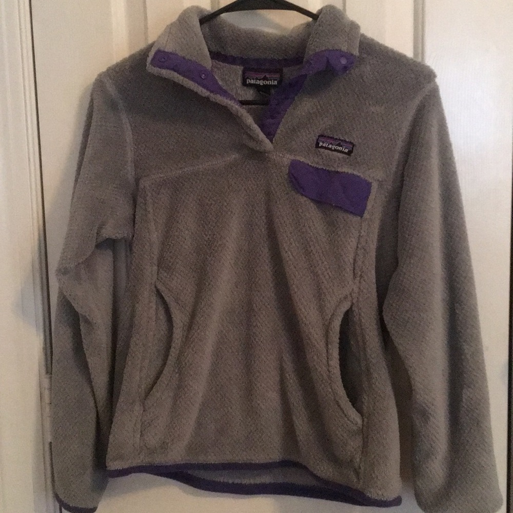 grey and purple Patagonia pullover